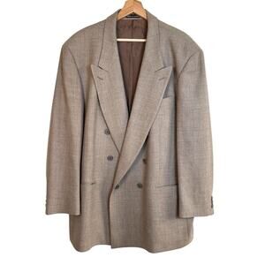 VTG Yves Saint Laurent Mens Double Breasted Blazer Size 48L Worsted Wool Taupe